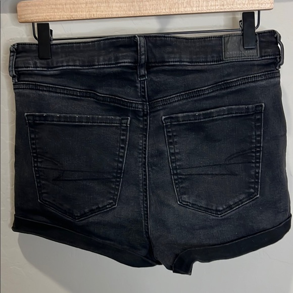 American Eagle Shorts Black Jean Cuff Next Level Stretch Super High Rise Shortie - Picture 4 of 13